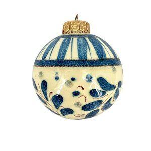David Frazzetta Italian Hand-Painted Blue White Ceramic Christmas Ornament